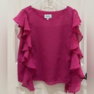 Koch pink ruffle blouse with mesh sleeves‎